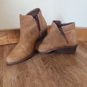 Women's Tan Ankle Booties with Side Zip